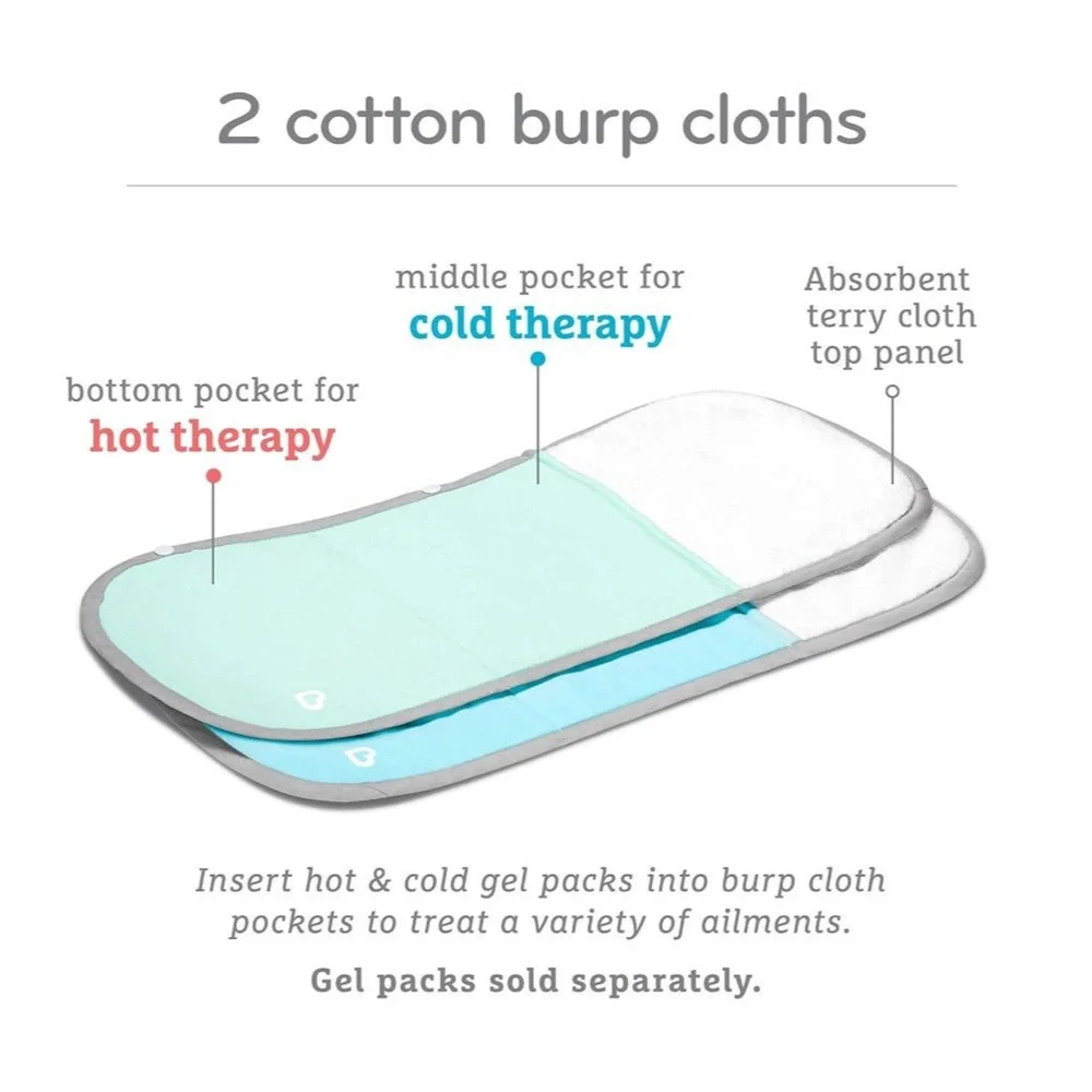 Munchkin TheraBurpee Burp Cloths 2pk with Cold Hot Therapy Pockets Soft Cotton